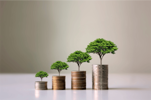 Trees coming out of pennies representing investment sustainability