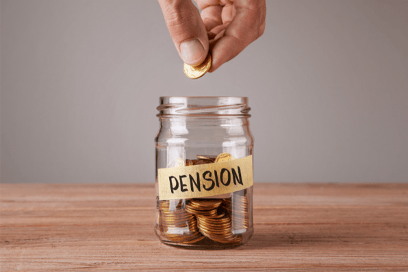 A person putting a penny into a jar labelled 'pension' to show how they can reclaim lost savings on national pension tracing day